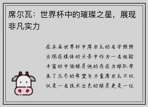 席尔瓦：世界杯中的璀璨之星，展现非凡实力