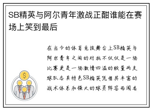 SB精英与阿尔青年激战正酣谁能在赛场上笑到最后